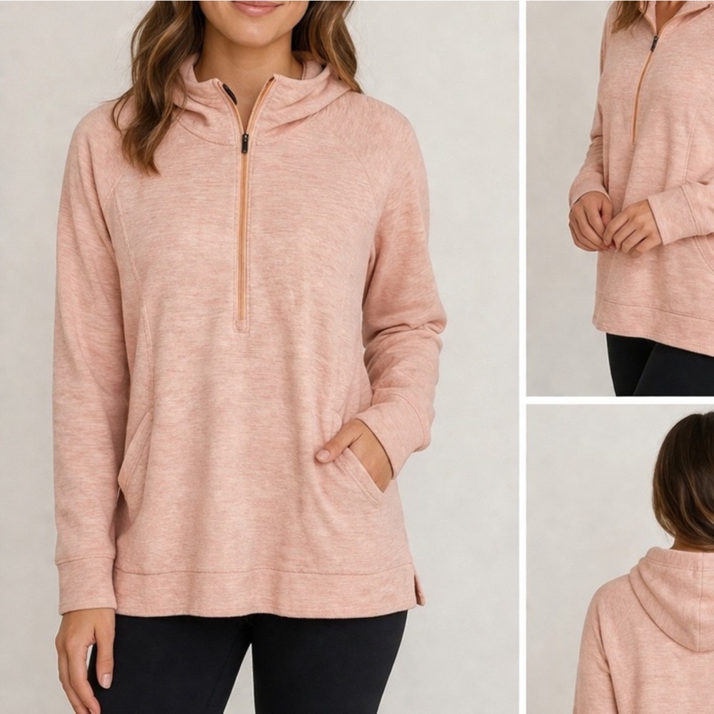 Lucy brand size medium 1/2 zip pullover, peachy color, front pockets